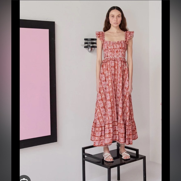 LUG VON SIGA Helena Printed Linen-blend Maxi Dress in Brick Red - Sz 10 / 42 - Picture 8 of 16